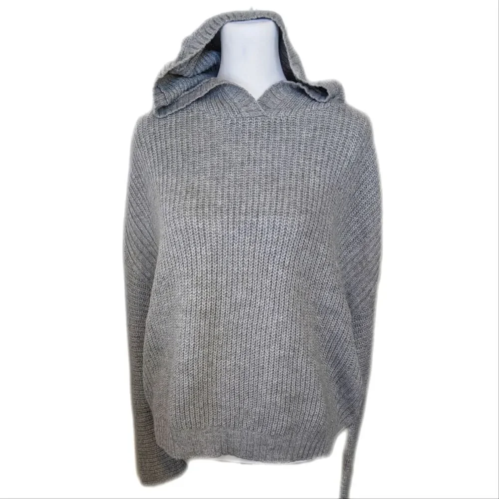 Abound NWT gray ribbed sweater hoodie, cotton blend, wide sleeve, L